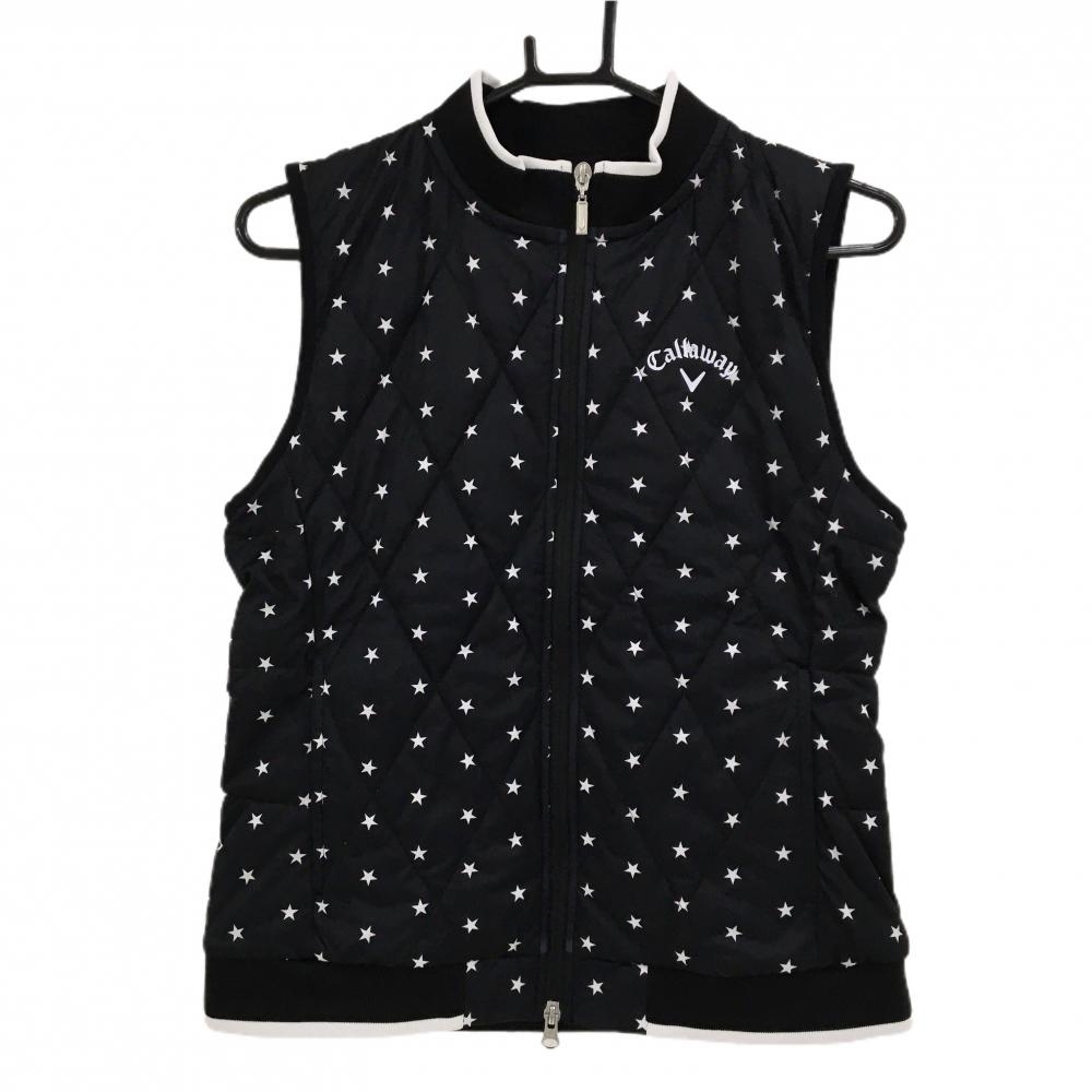 【超美品】キャロウェイ 中綿ベスト 黒×白 星総柄 キルティング レディース L ゴルフウェア Callaway