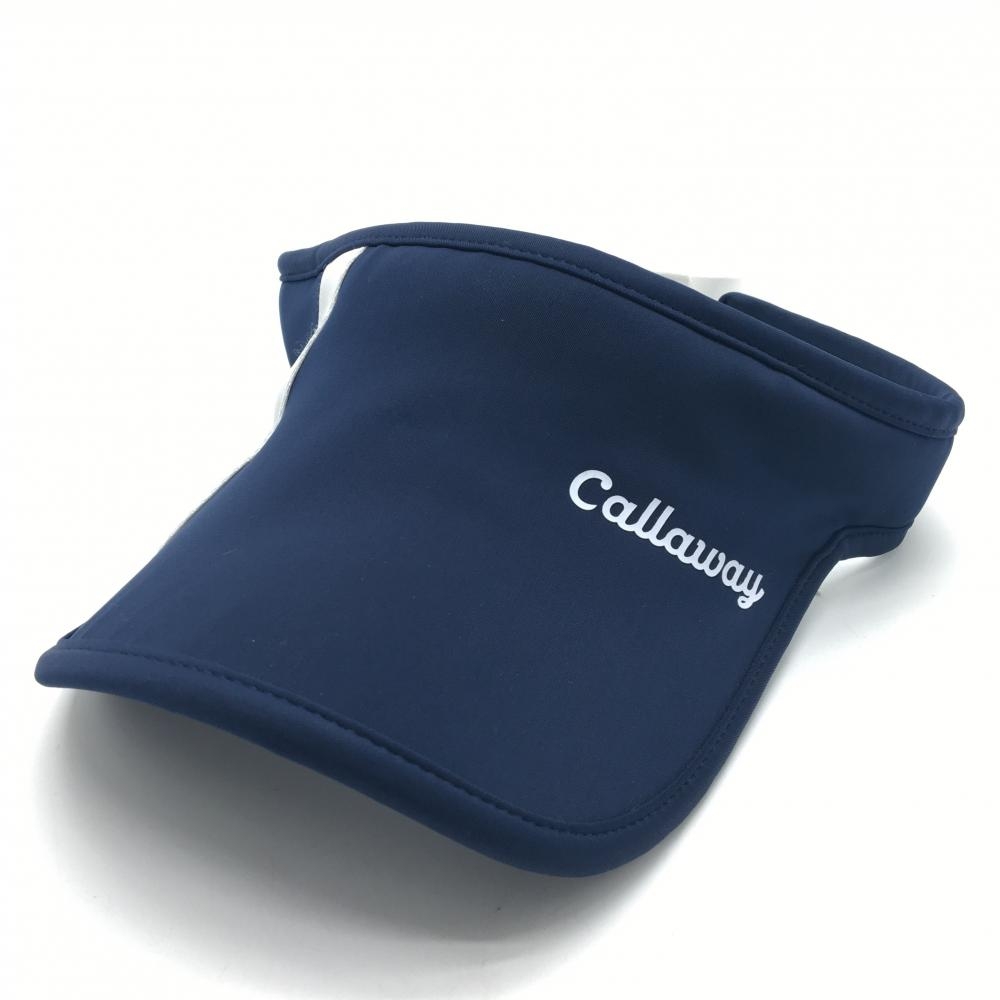 【美品】キャロウェイ サンバイザー ネイビー×白 後ろリボン レディース FR ゴルフウェア Callaway