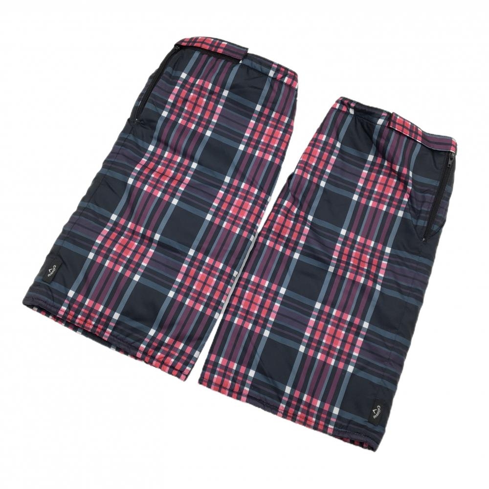 【美品】キャロウェイ レッグウォーマー 黒×ピンク チェック 裏起毛  レディース FREE ゴルフウェア Callaway