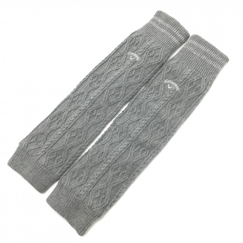 【超美品】キャロウェイ ニットレッグウォーマー グレー シルバー2ライン ロゴ刺しゅう 裏フリース レディース  ゴルフウェア Callaway