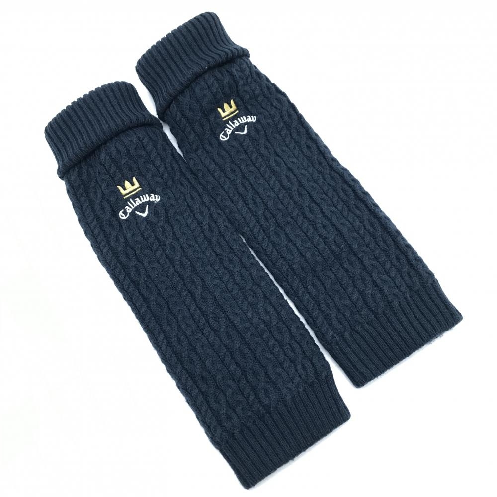 キャロウェイ ニットレッグウォーマー ネイビー ケーブル編み ロゴ刺しゅう 裏起毛 レディース  ゴルフウェア Callaway