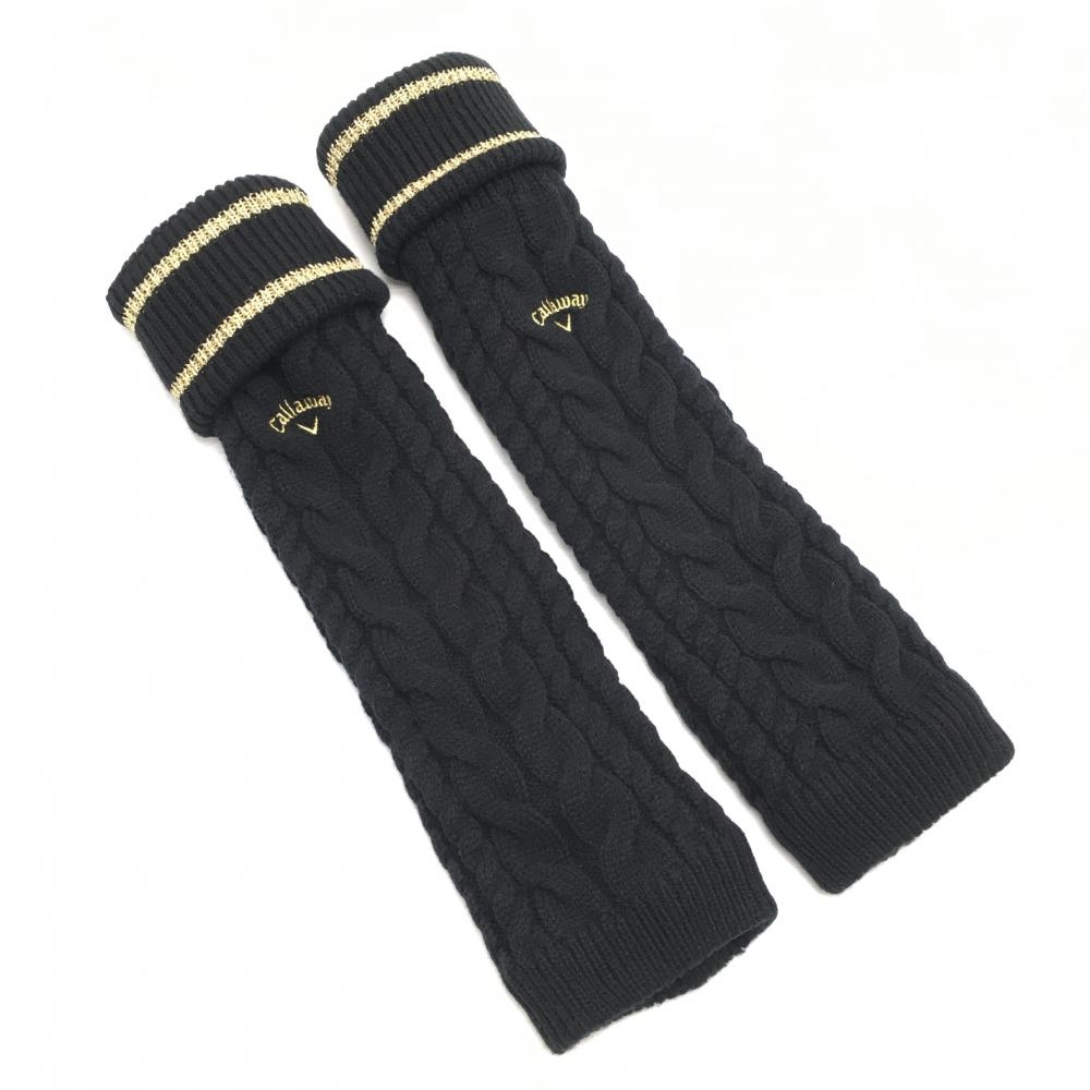 【美品】キャロウェイ ニットレッグウォーマー 黒×ゴールド ロゴ刺しゅう レディース  ゴルフウェア Callaway