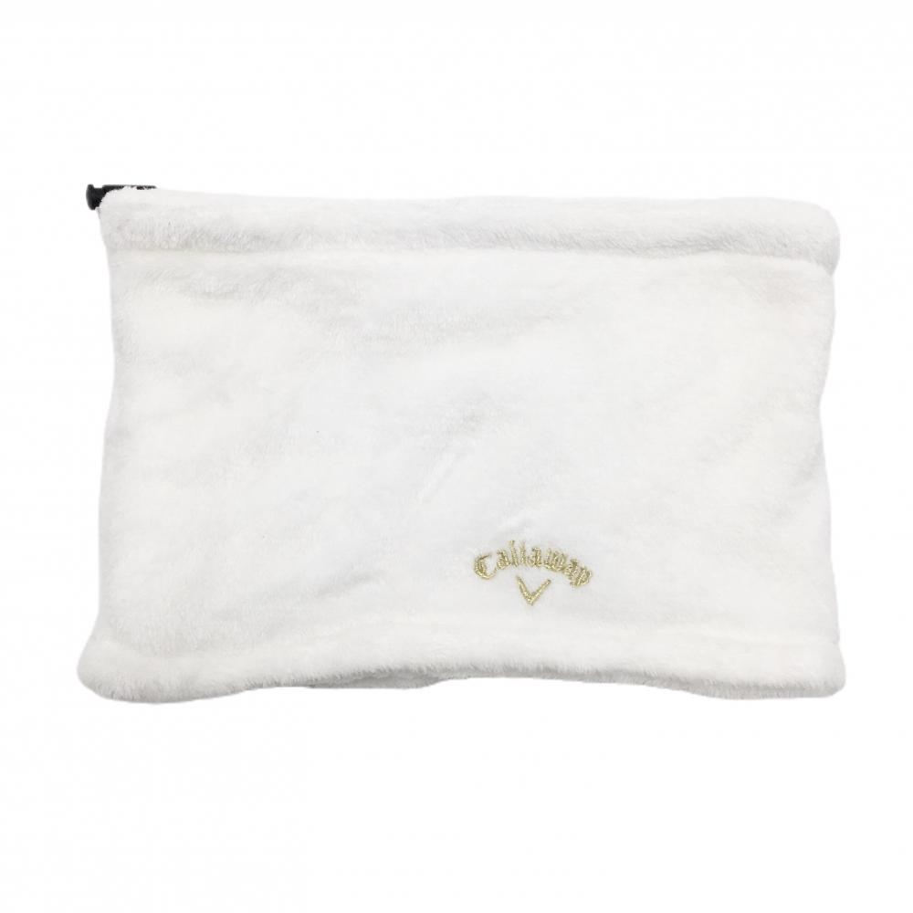 【超美品】キャロウェイ ネックウォーマー 白 起毛 ロゴゴールド レディース FR ゴルフウェア Callaway