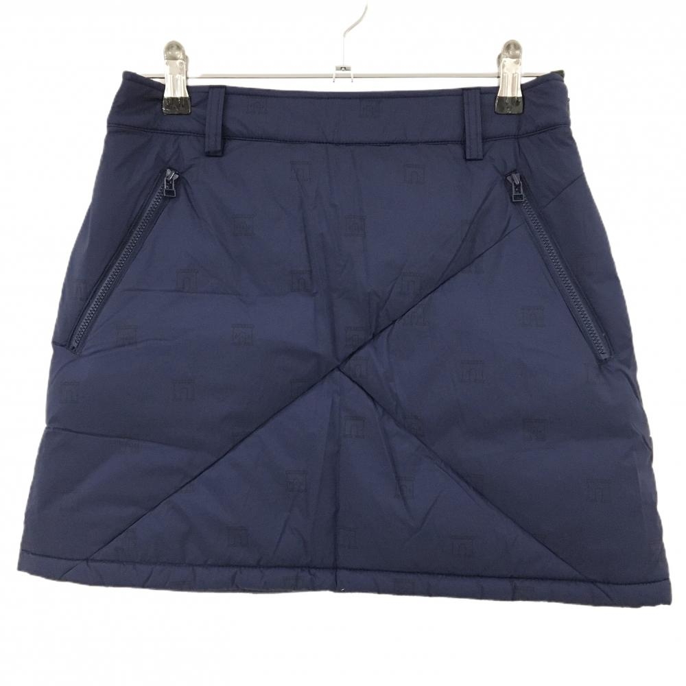 【超美品】キャロウェイ ダウンスカート ネイビー×黒 総柄 軽量 ジップポケット レディース M ゴルフウェア Callaway