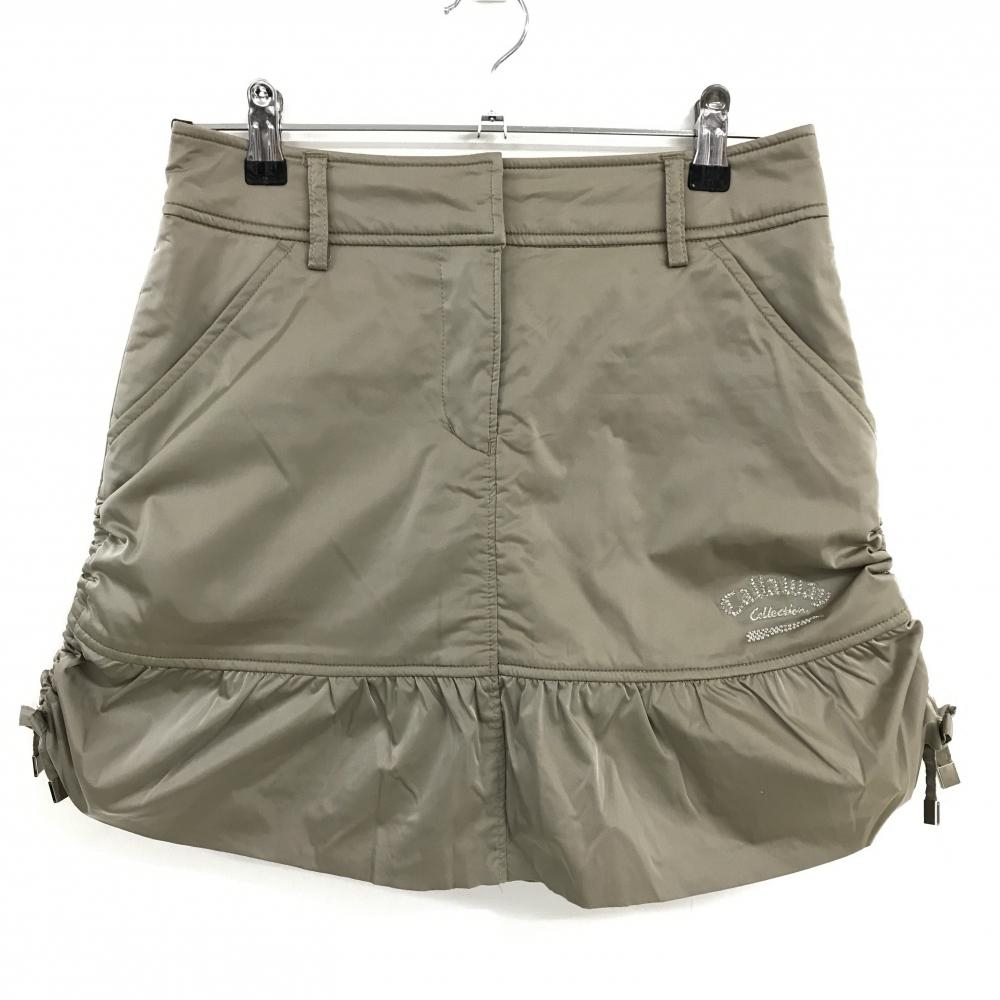 【超美品】キャロウェイ 中綿スカート グレージュ 裾フリル ラメ刺しゅう ラインストーン  レディース S ゴルフウェア Callaway