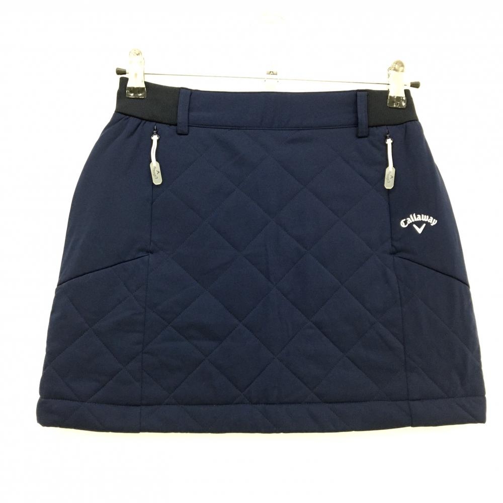 【超美品】キャロウェイ 中綿スカート ネイビー ロゴ白 キルティング ウエスト一部ゴム レディース SS ゴルフウェア Callaway