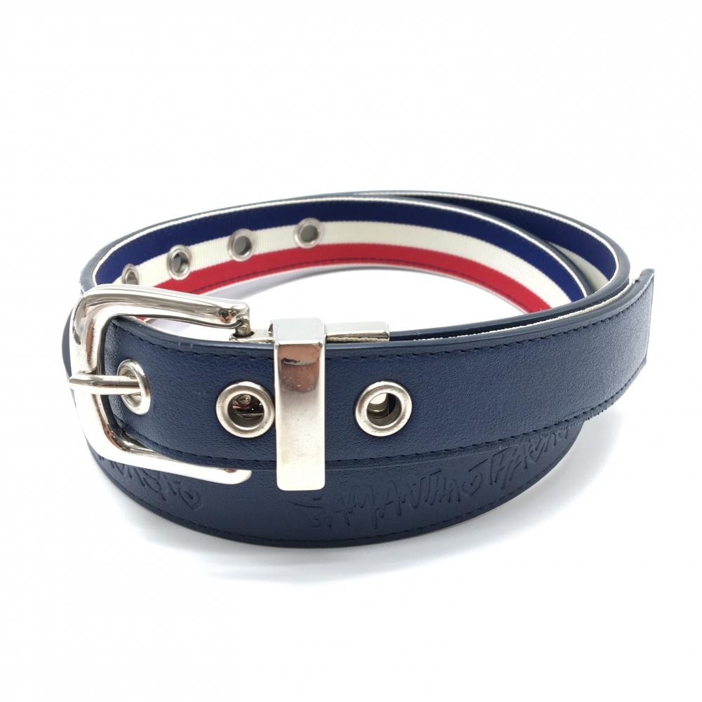 サマンサタバサ ベルト ネイビー ロゴ型押し 裏トルコロール  レディース  ゴルフウェア Samantha Thavasa