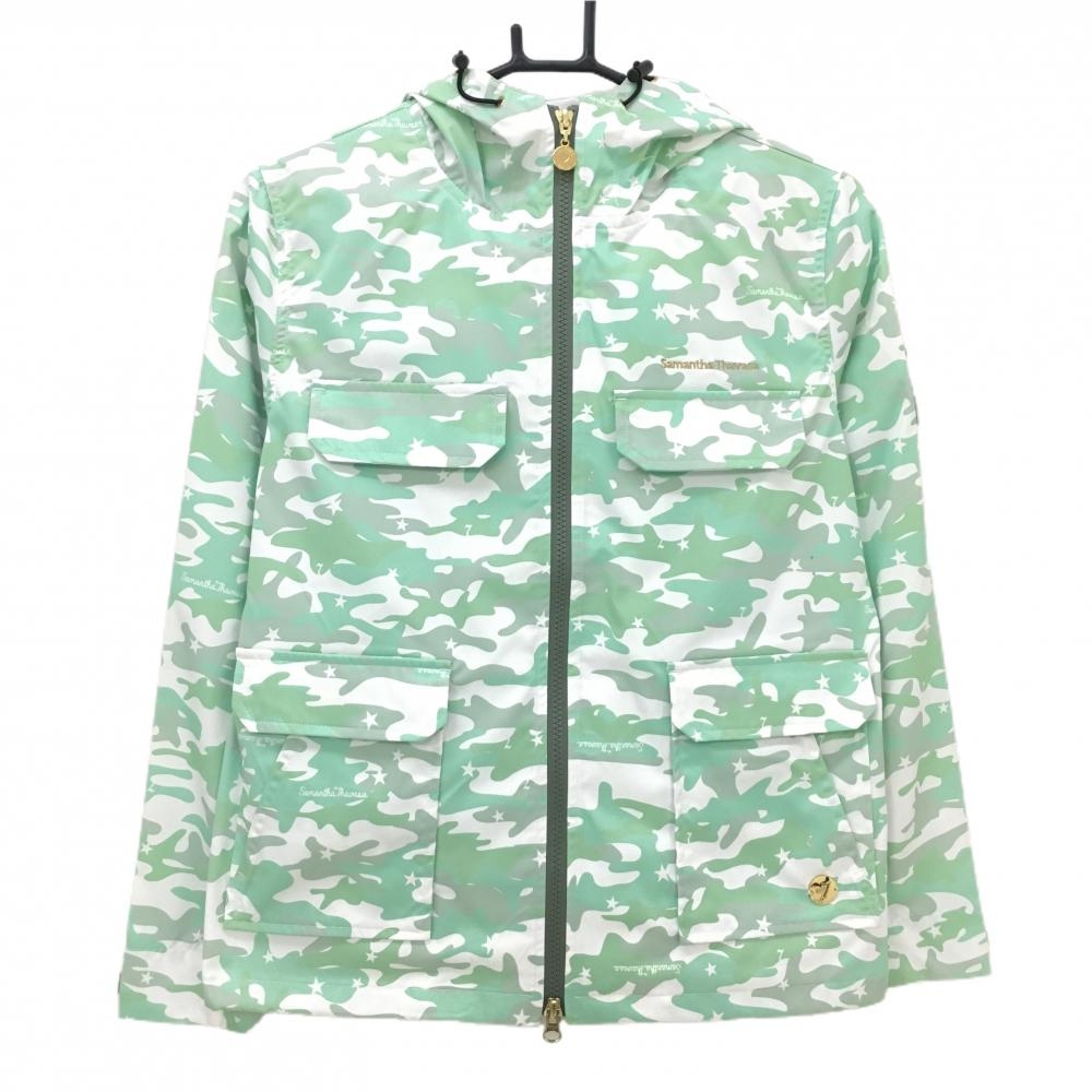 サマンサタバサ№7 ジップパーカー ライトグリーン×白 カモフラ 迷彩 ジャケット レディース 38(M) ゴルフウェア Samantha Thavasa