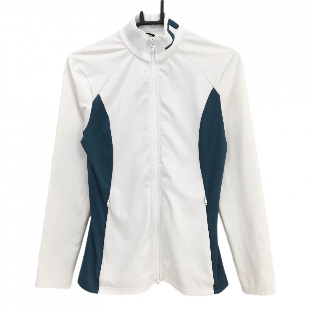 ジェイリンドバーグ ジャケット 白×ネイビー サイド切替 ネックロゴ  レディース S ゴルフウェア J．LINDEBERG
