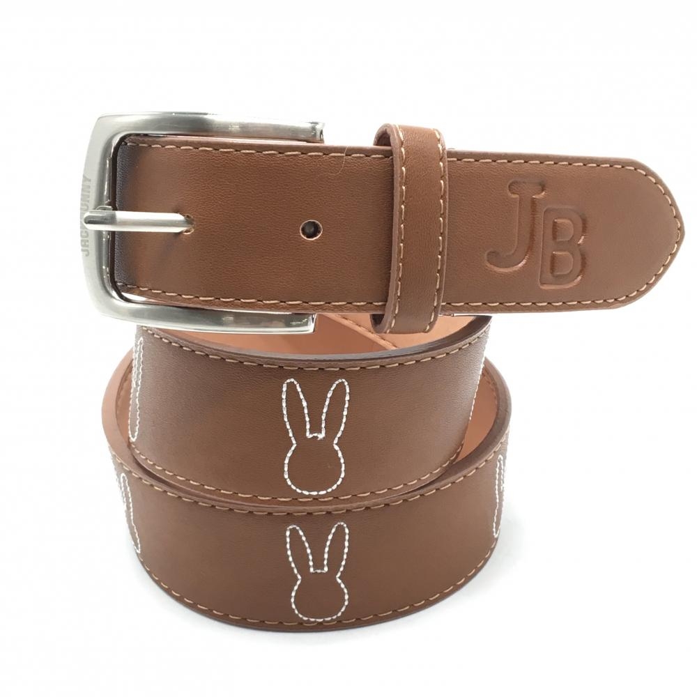 美品】ジャックバニー ベルト ブラウン×白 うさぎロゴ シルバー