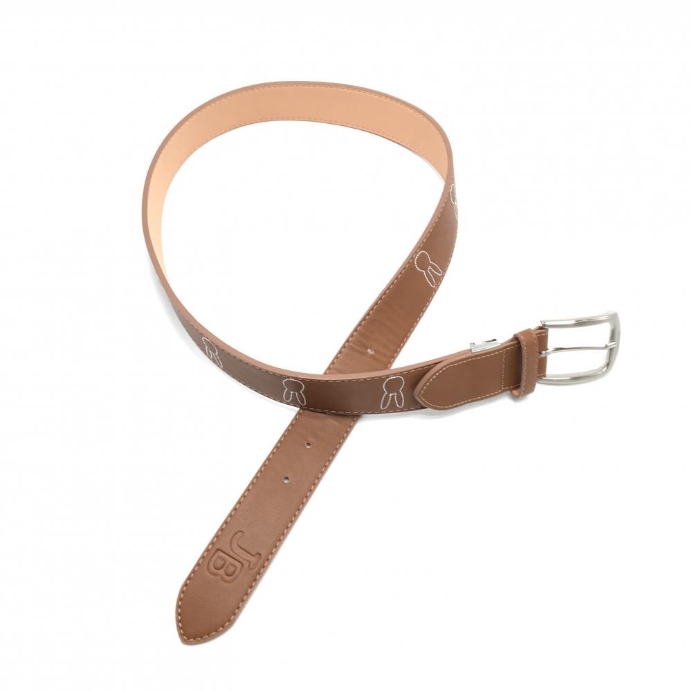 美品】ジャックバニー ベルト ブラウン×白 うさぎロゴ シルバー