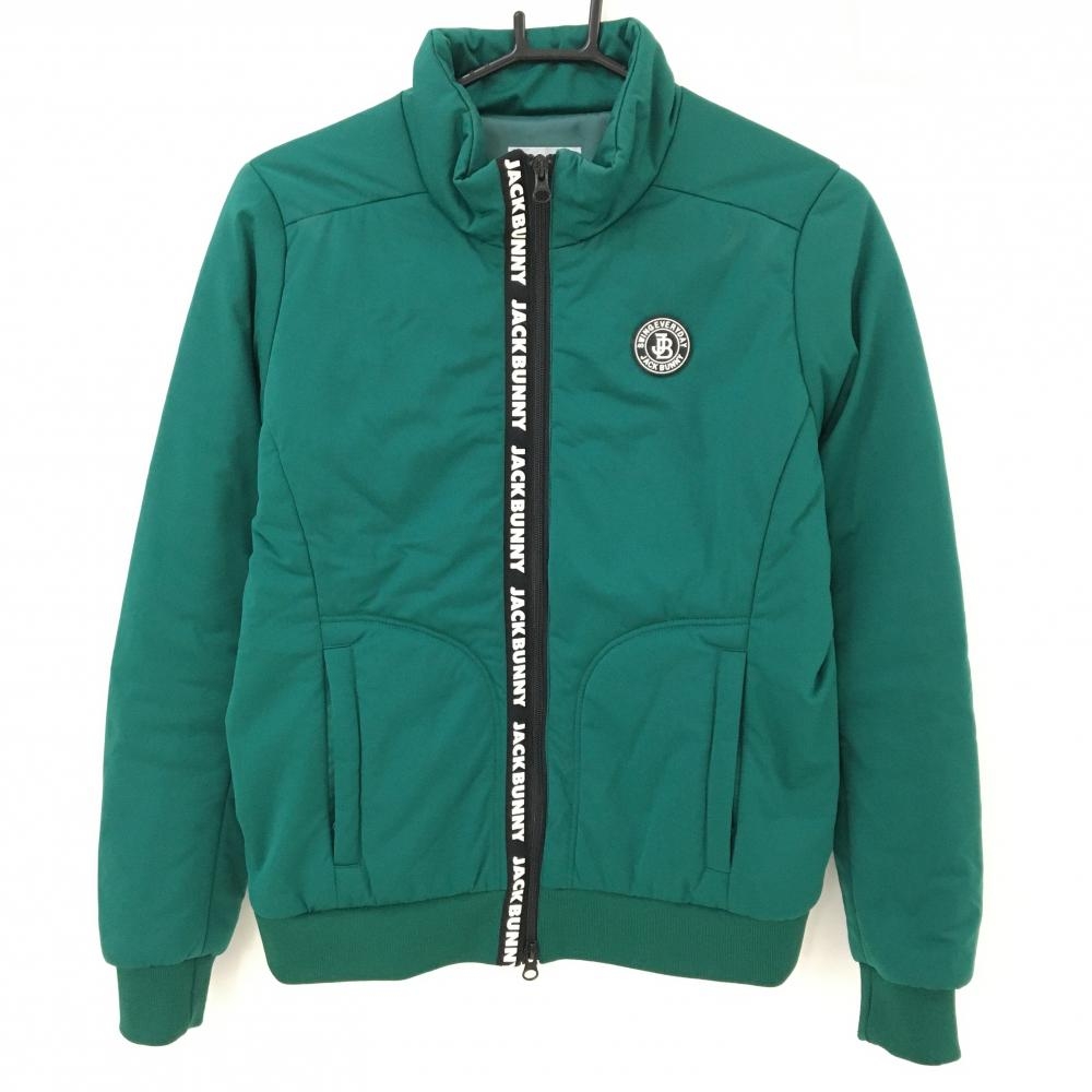 【美品】ジャックバニー 中綿ジャケット グリーン×黒 ロゴジップ レディース 1(M) ゴルフウェア Jack Bunny