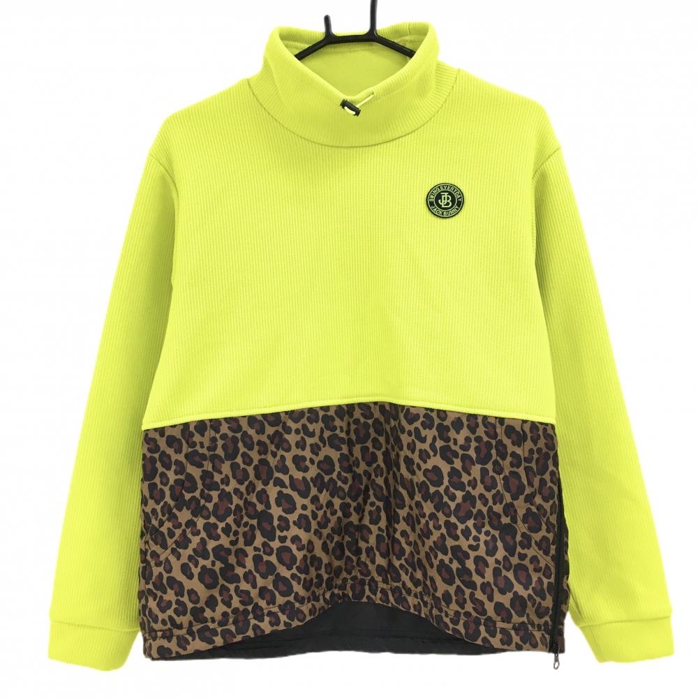 【超美品】ジャックバニー 中綿ブルゾン イエロー×ベージュ 下部レオパード柄  レディース 0(S) ゴルフウェア Jack Bunny