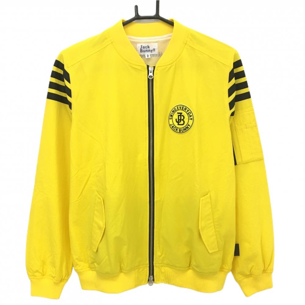 【超美品】ジャックバニー ジャケットブルゾン イエロー×黒 袖ライン 裏地メッシュ  レディース 2(L) ゴルフウェア Jack Bunny