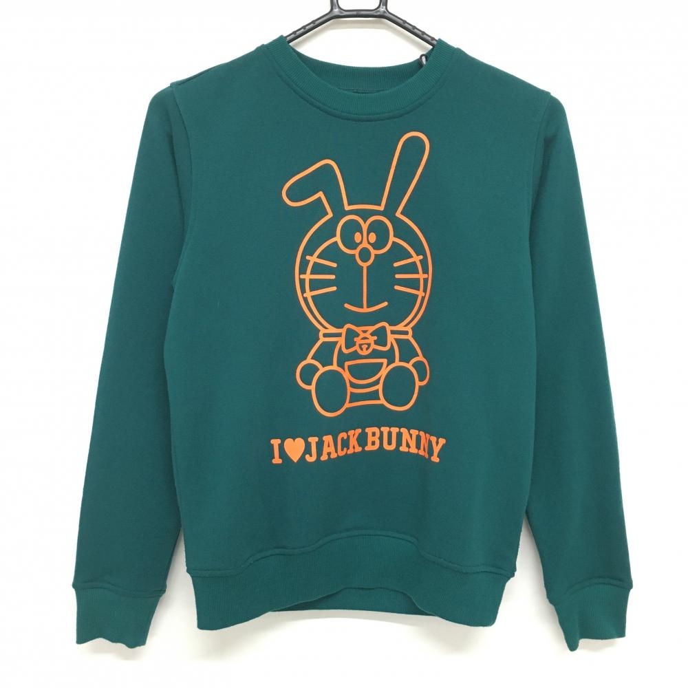 ジャックバニー×ドラえもん トレーナー グリーン×オレンジ うさ耳ドラえもん レディース 0(S) ゴルフウェア Jack Bunny