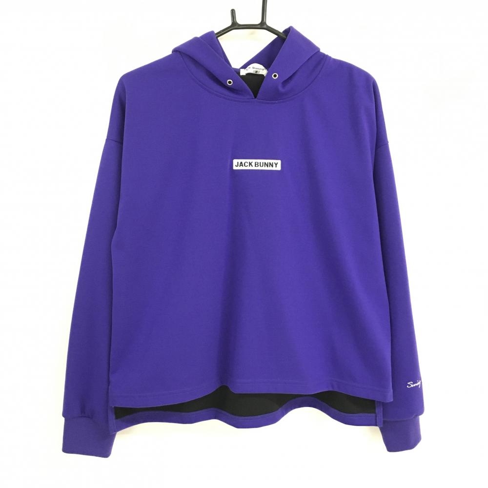 【美品】ジャックバニー パーカー パープル ロゴワッペン ボンディング生地 レディース 2(L) ゴルフウェア Jack Bunny