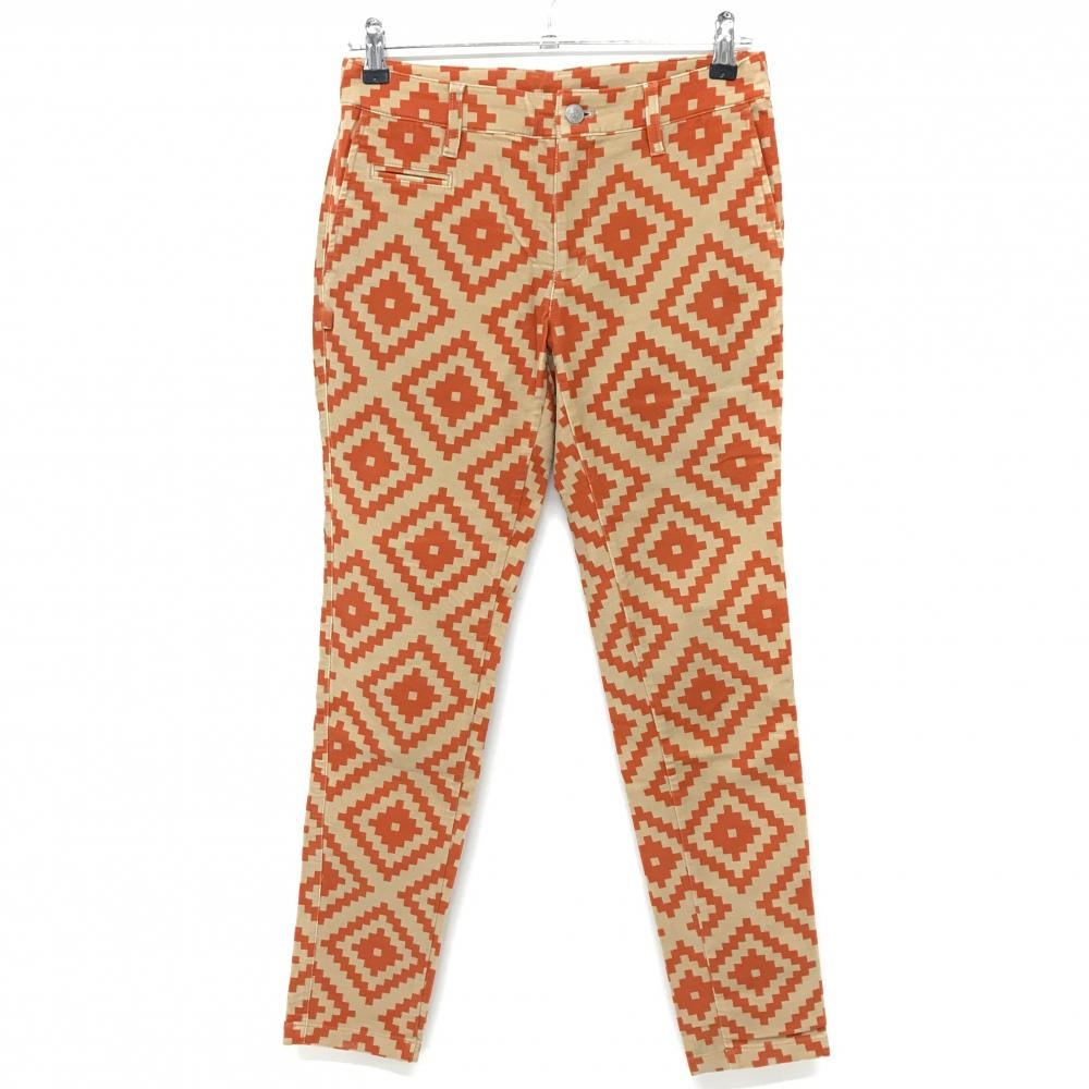 【美品】ジャックバニー パンツ ベージュ×オレンジ 総柄 表微起毛 レディース 1(M) ゴルフウェア Jack Bunny