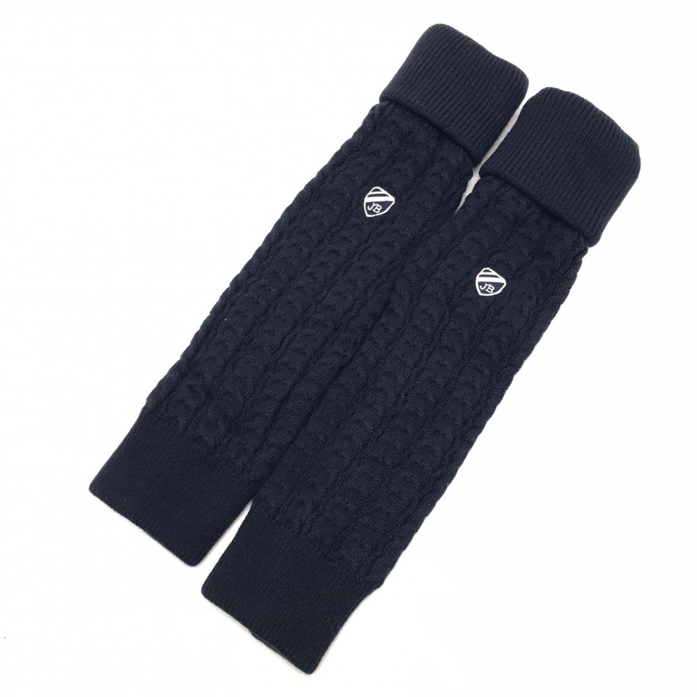 【超美品】ジャックバニー ニットレッグウォーマー ネイビー ケーブル編み ロゴ白 裏フリース レディース  ゴルフウェア Jack Bunny