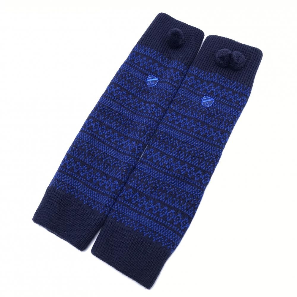 ジャックバニー ニットレッグウォーマー ネイビー×ブルー 総柄 ロゴ刺しゅう 裏フリース レディース  ゴルフウェア Jack Bunny
