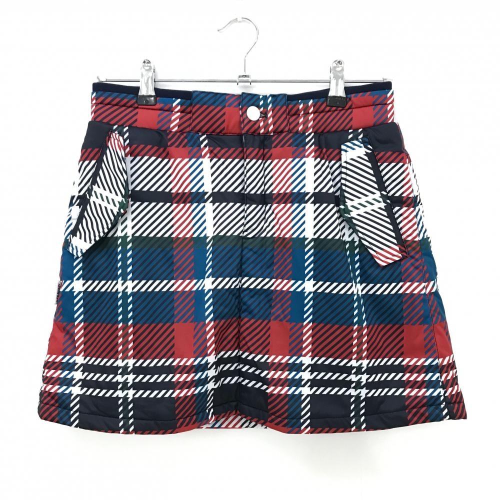 【超美品】ジャックバニー 中綿スカート レッド×ブルー×黒 チェック 内側インナーパンツ  レディース 1(M) ゴルフウェア Jack Bunny