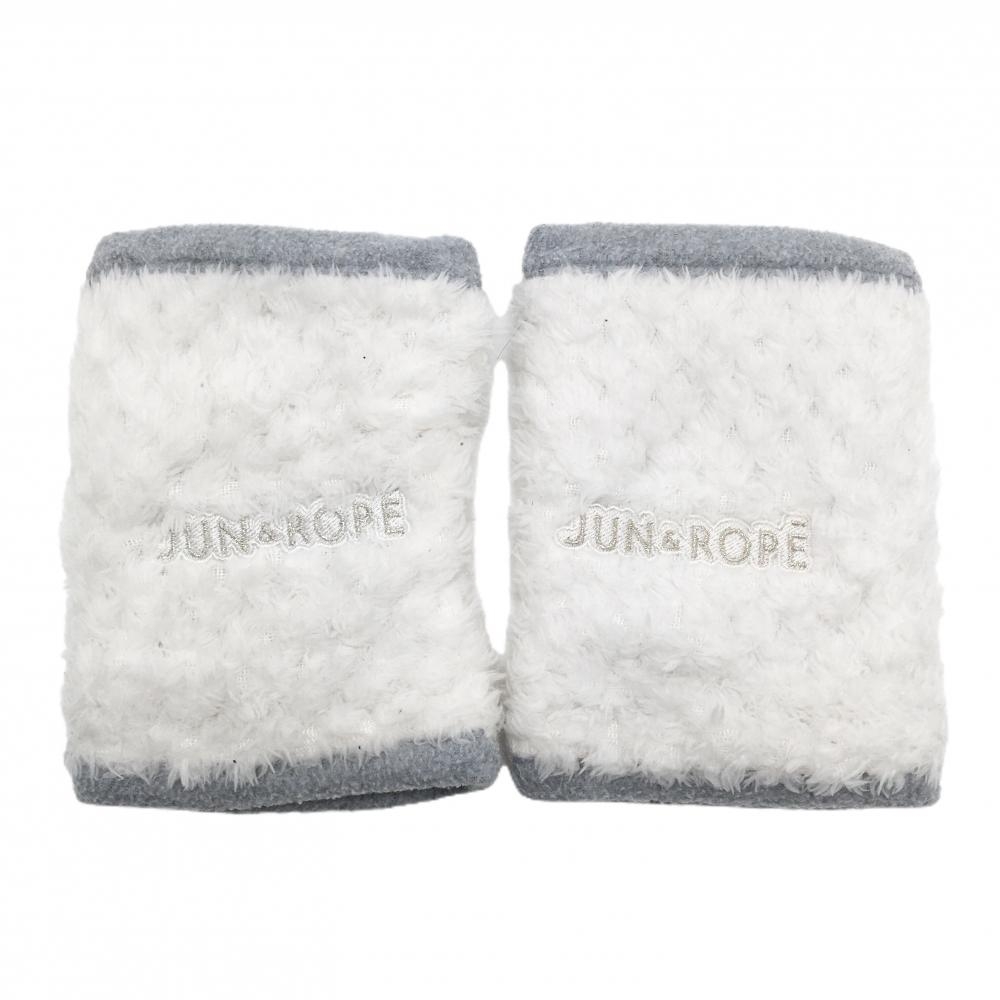 【美品】ジュンアンドロペ ハンドウォーマー 白 フェイクファー 裏フリース レディース  ゴルフウェア JUN＆ROPE
