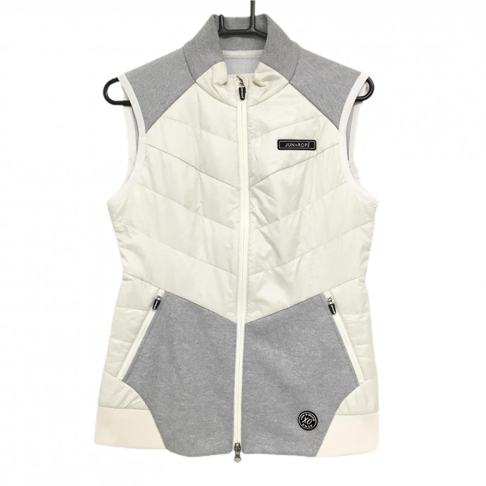 ジュンアンドロペ 切替中綿ベスト 白×グレー ロゴワッペン  レディース L ゴルフウェア JUN＆ROPE