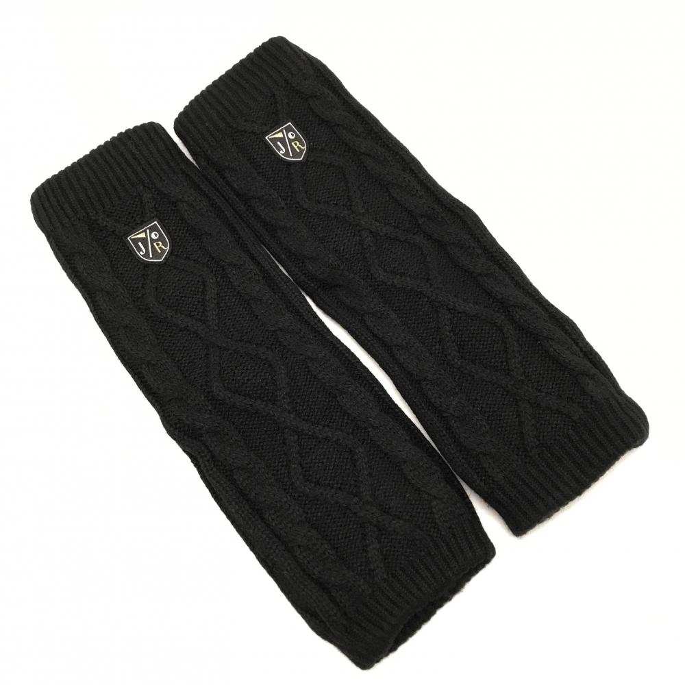 【超美品】ジュンアンドロペ ニットレッグウォーマー 黒 一部ケーブル編み 裏微起毛 ウール混 レディース  ゴルフウェア JUN＆ROPE