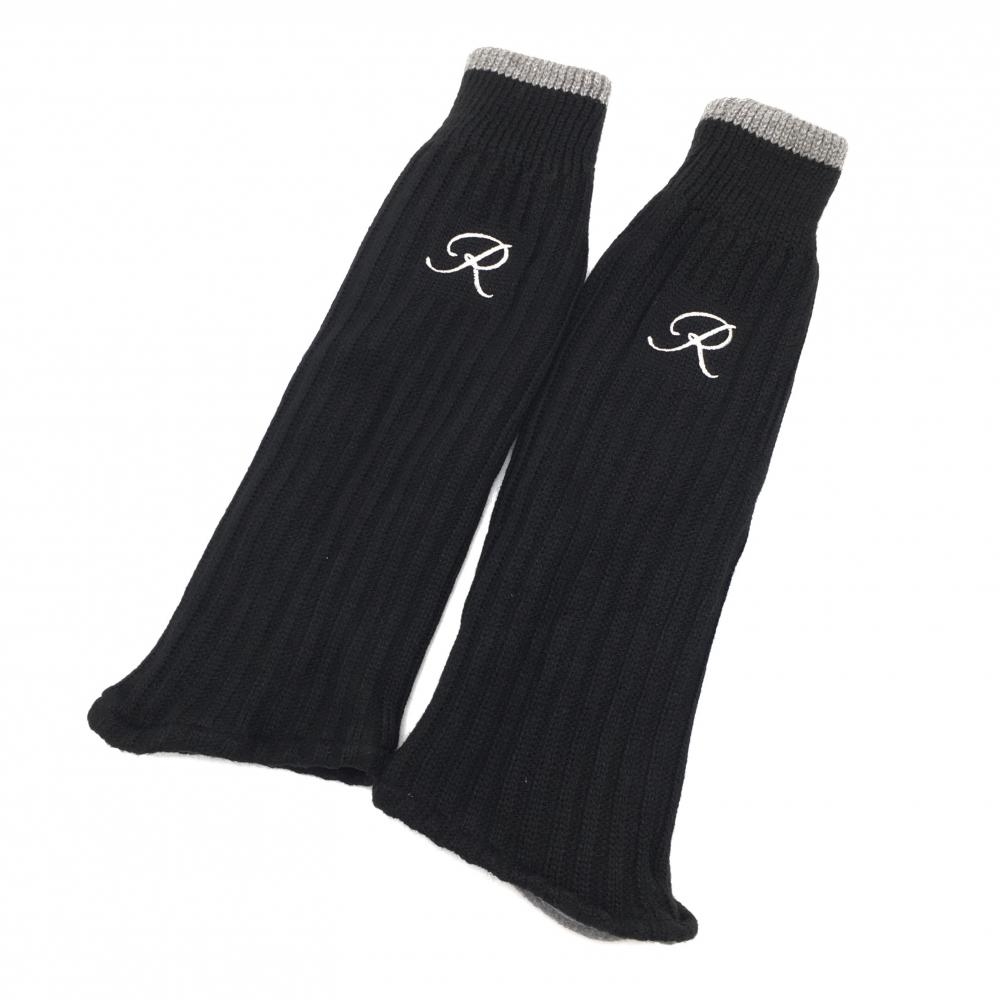 【超美品】ジュンアンドロペ ニットレッグウォーマー 黒×グレー 裏起毛 刺しゅう レディース  ゴルフウェア JUN＆ROPE