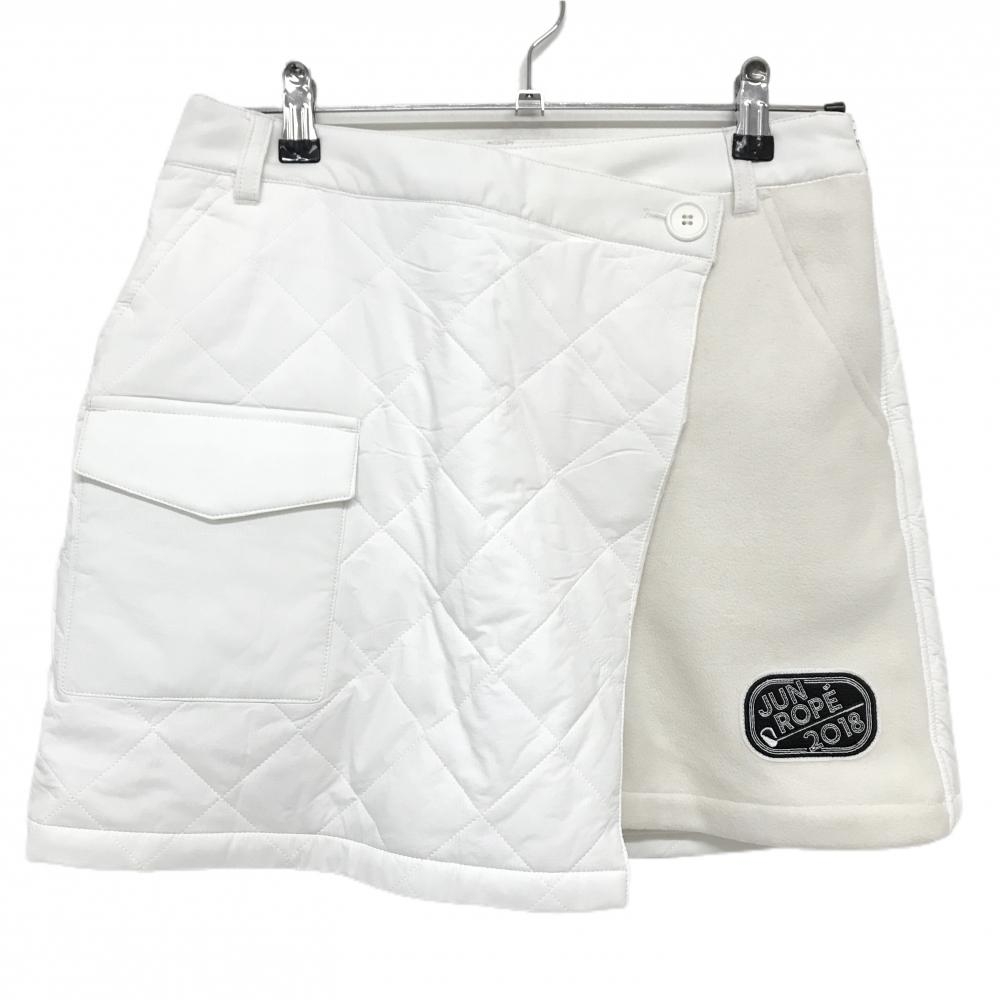 ジュンアンドロペ 異素材中綿スカート 白 一部中綿 フリース