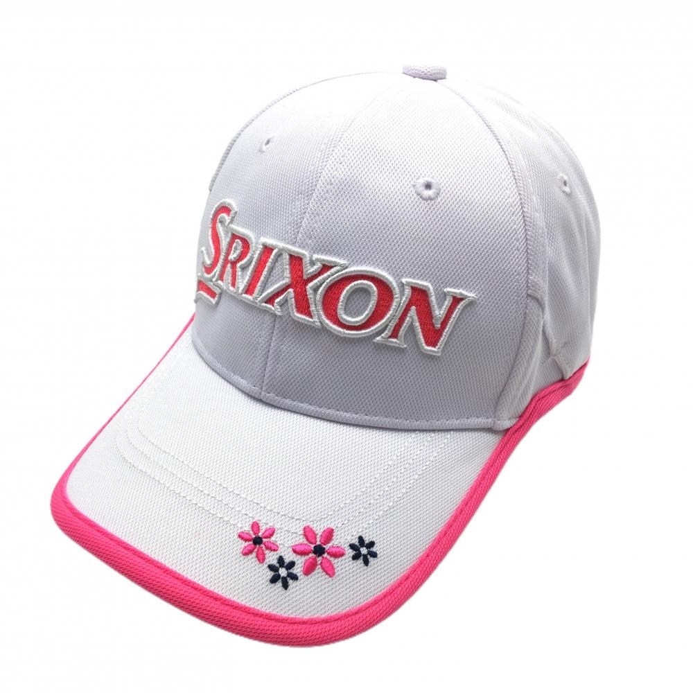 【超美品】スリクソン キャップ 白×ピンク ロゴ 花刺しゅう  レディース フリーサイズ(54-58cm) ゴルフウェア SRIXON