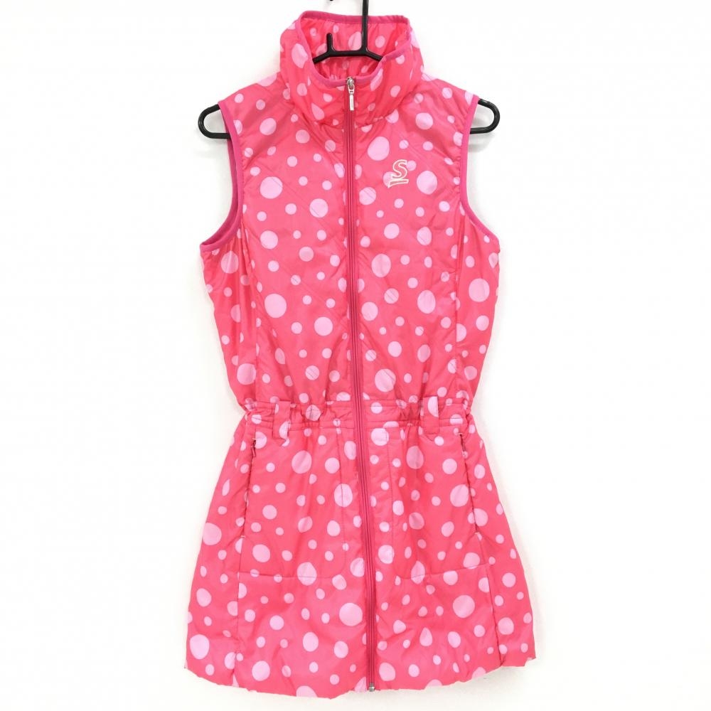 【美品】スリクソン 中綿ノースリーブワンピース ピンク ドット レディース M ゴルフウェア SRIXON