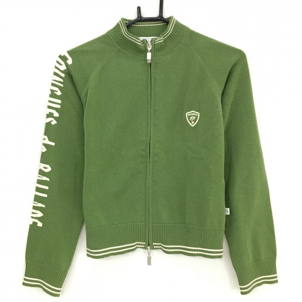 【超美品】ゾーイ ニットジャケット ダークグリーン×白 シルク混 レディース M ゴルフウェア ZOY