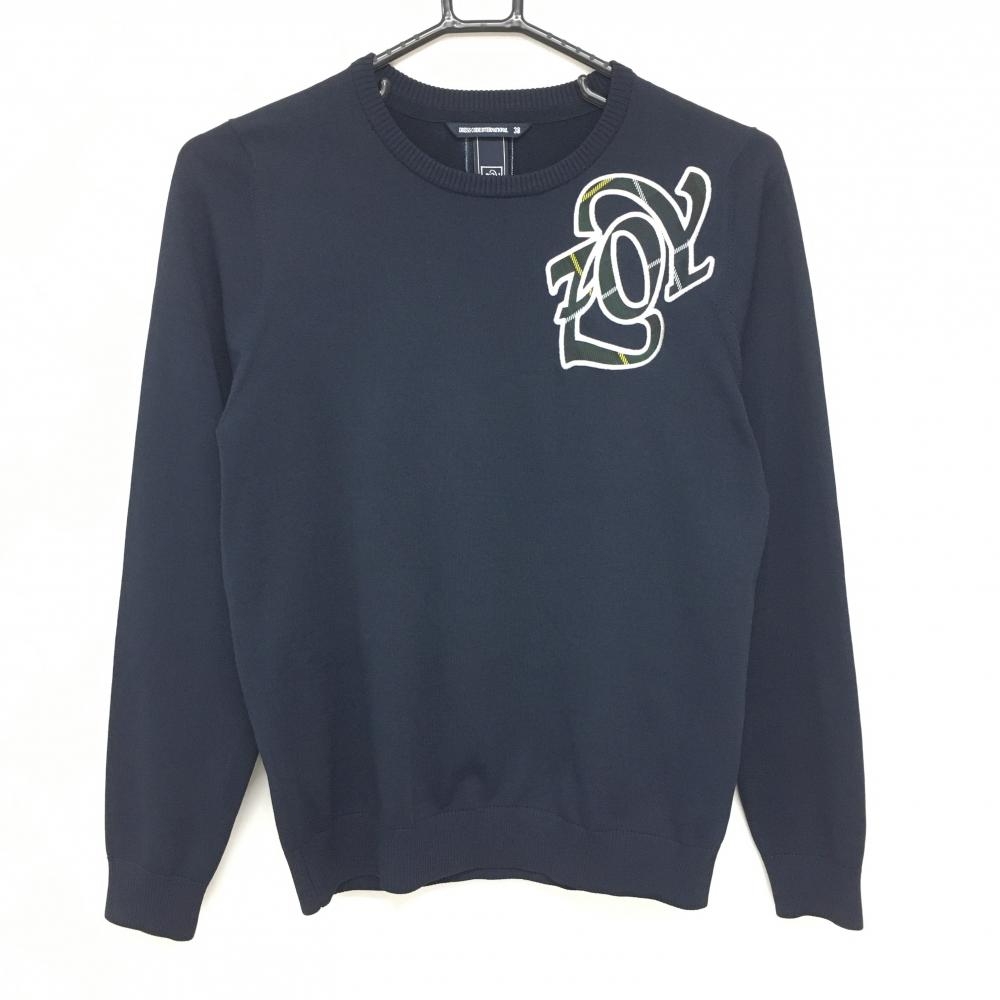【美品】ゾーイ セーター ネイビー 胸ロゴ コットン混 ニット レディース 38(M) ゴルフウェア ZOY