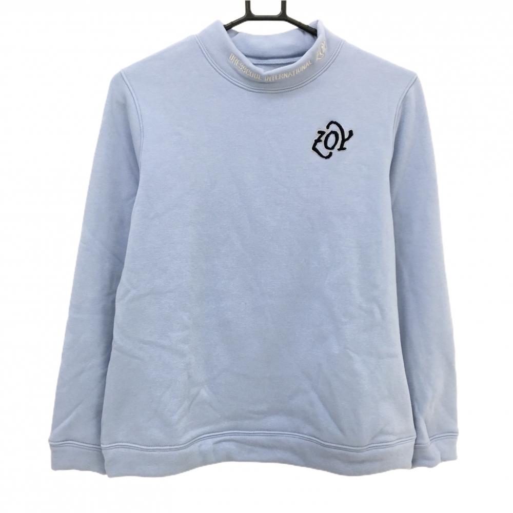 【美品】ゾーイ ハイネックトレーナー ライトブルー 裏起毛 ネックロゴ ネック薄汚れ レディース 1038(M) ゴルフウェア ZOY