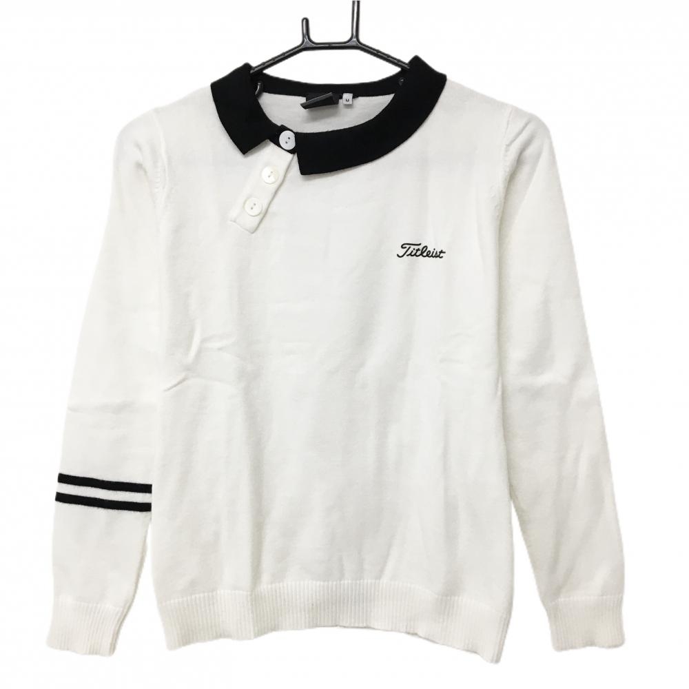 【美品】タイトリスト 襟付きセーター 白×黒 ネックボタン  レディース M ゴルフウェア TITLEIST