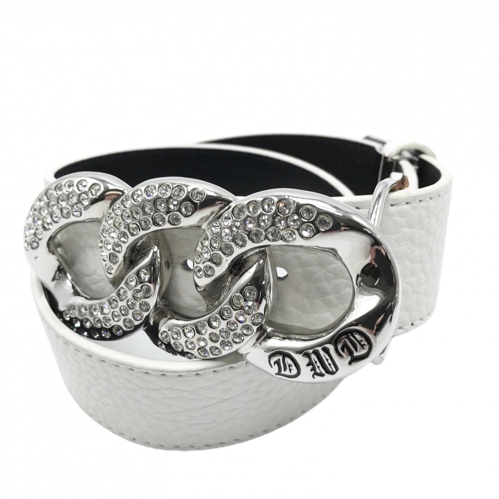 【美品】ダンスウィズドラゴン トップ式ベルト 白 シルバーバックル ラインストーン レディース  ゴルフウェア Dance With Dragon