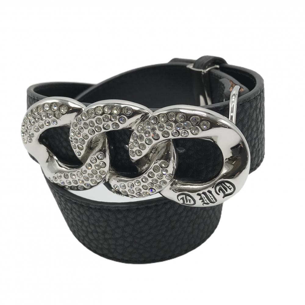 【超美品】ダンスウィズドラゴン トップ式ベルト 黒 シルバーバックル ラインストーン レディース  ゴルフウェア Dance With Dragon