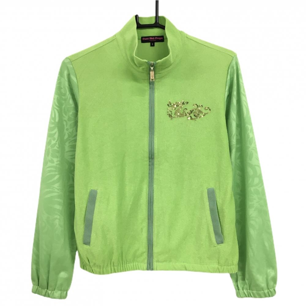 【超美品】ダンスウィズドラゴン ジャケット ライトグリーン 身頃パイル地 袖総柄 レディース 2(M) ゴルフウェア Dance With Dragon