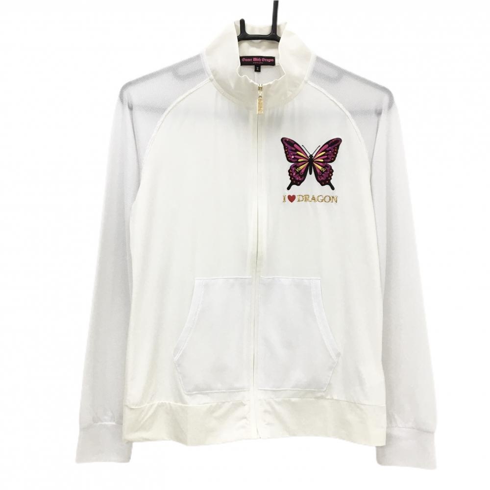 【超美品】ダンスウィズドラゴン ジャケット 白 袖メッシュ調 薄手  レディース 2(M) ゴルフウェア Dance With Dragon