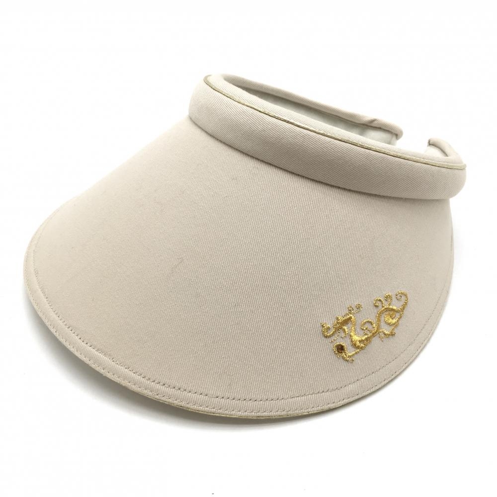 【美品】ダンスウィズドラゴン つば広サンバイザー ベージュ×ゴールド  レディース フリーサイズ ゴルフウェア Dance With Dragon