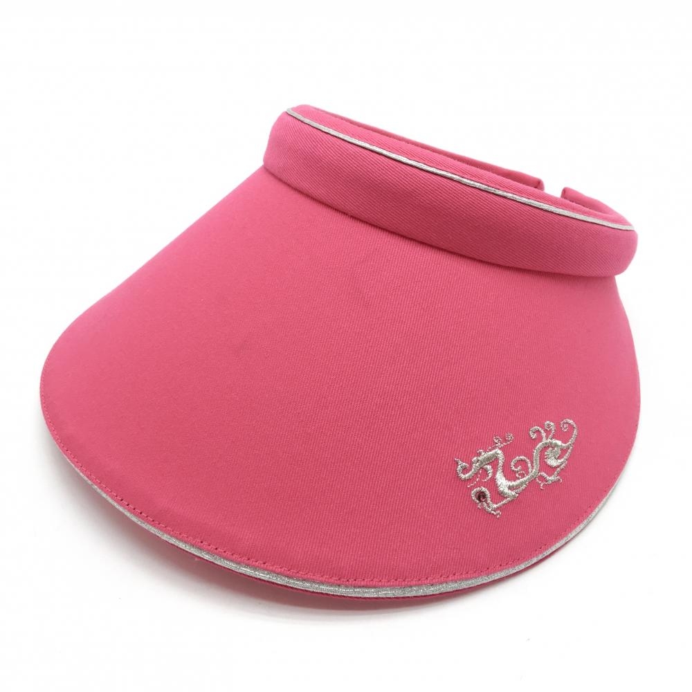 【美品】ダンスウィズドラゴン サンバイザー ピンク×シルバー ロゴ刺しゅう レディース フリーサイズ ゴルフウェア Dance With Dragon