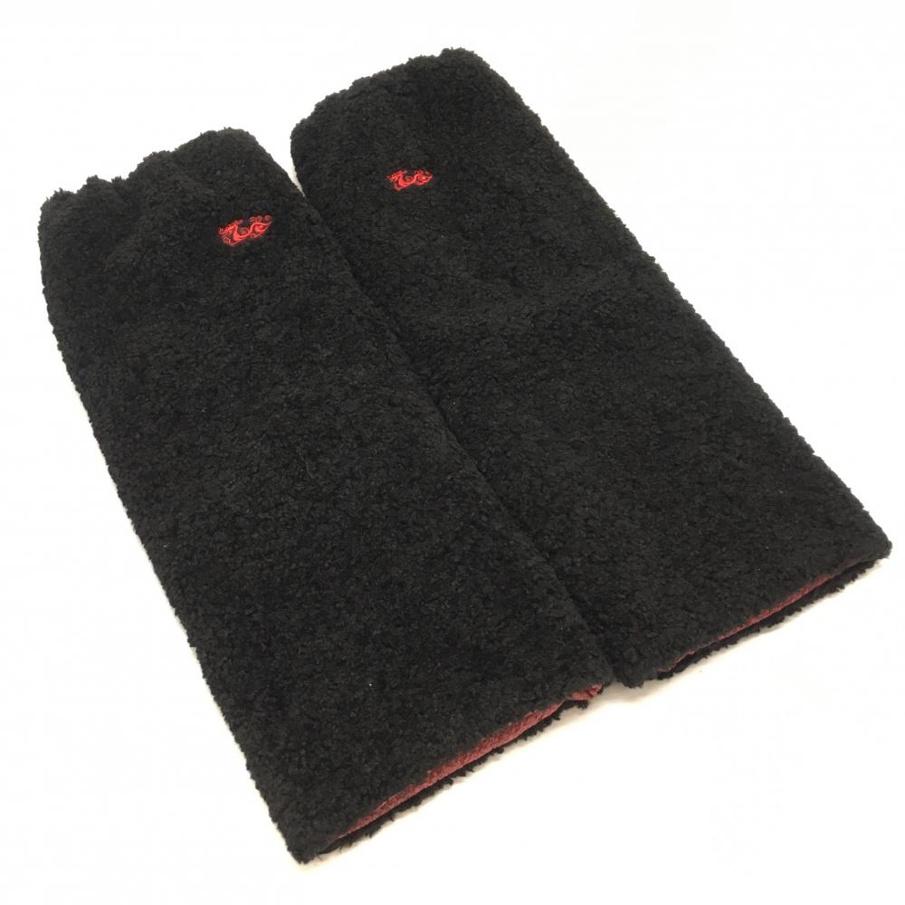 【超美品】ダンスウィズドラゴン リバーシブルレッグウォーマー 黒 ボア 裏レッド 総柄  レディース  ゴルフウェア Dance With Dragon