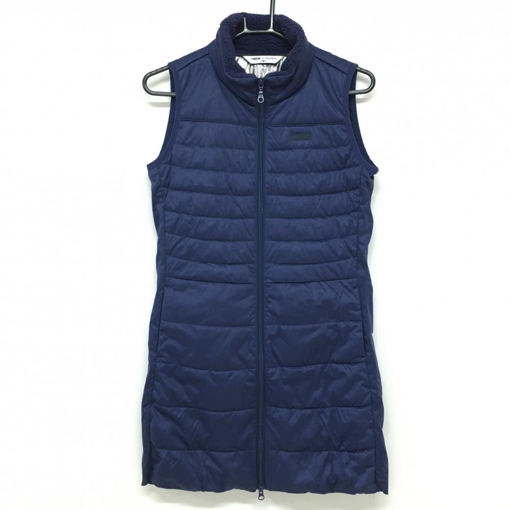 【美品】ティゴラ 中綿ワンピース ネイビー×黒 総柄 ネックボア レディース M ゴルフウェア TIGORA