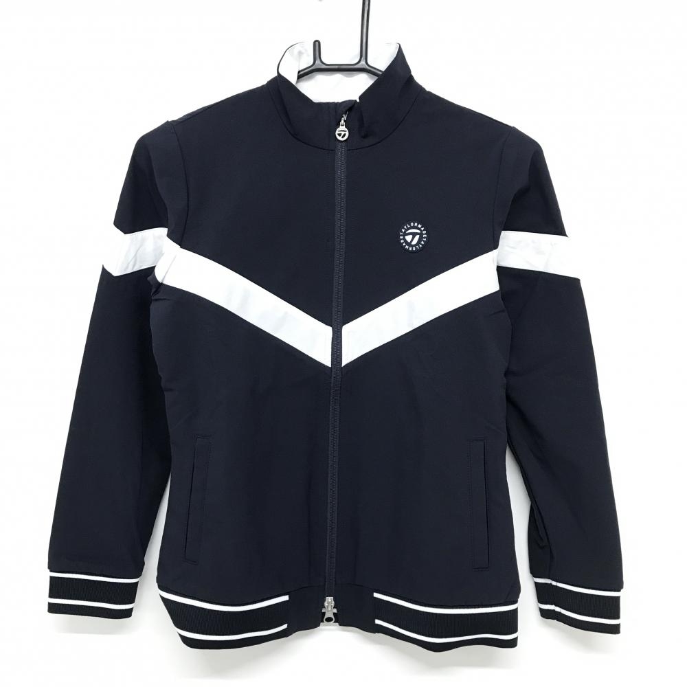 【超美品】テーラーメイド ジャケットブルゾン ネイビー×白 ストレッチ レディース S ゴルフウェア TaylorMade