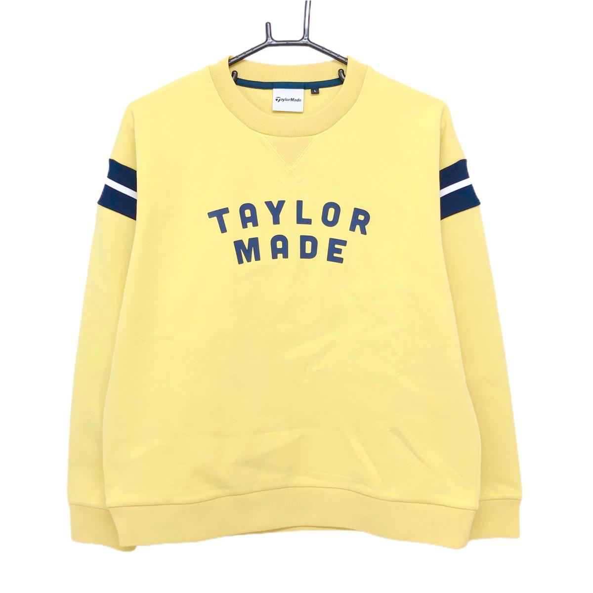 【超美品】テーラーメイド トレーナー イエロー×ネイビー 胸ロゴプリント レディース L ゴルフウェア 2024年モデル TaylorMade
