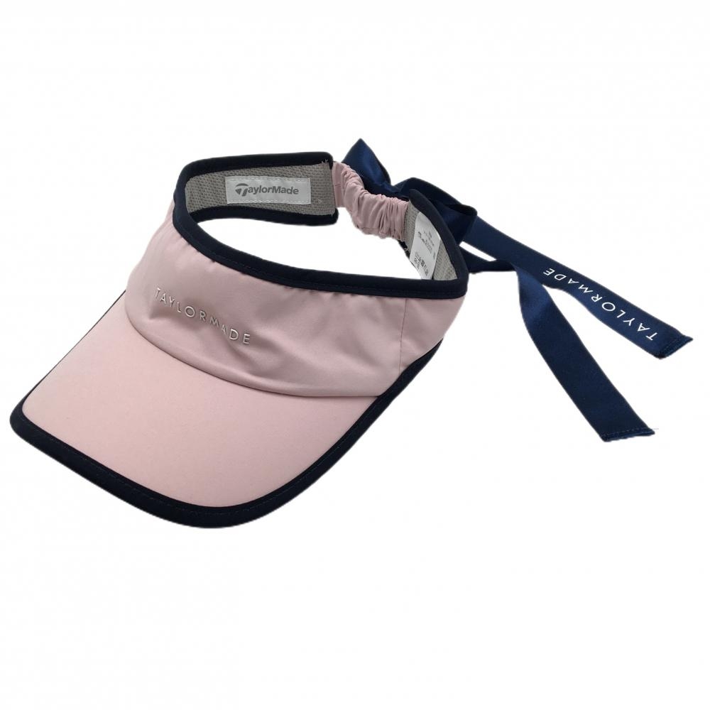 【超美品】テーラーメイド サンバイザー ピンク×ネイビー 立体ロゴ 後ろリボン  レディース フリー(55-57cm) ゴルフウェア TaylorMade