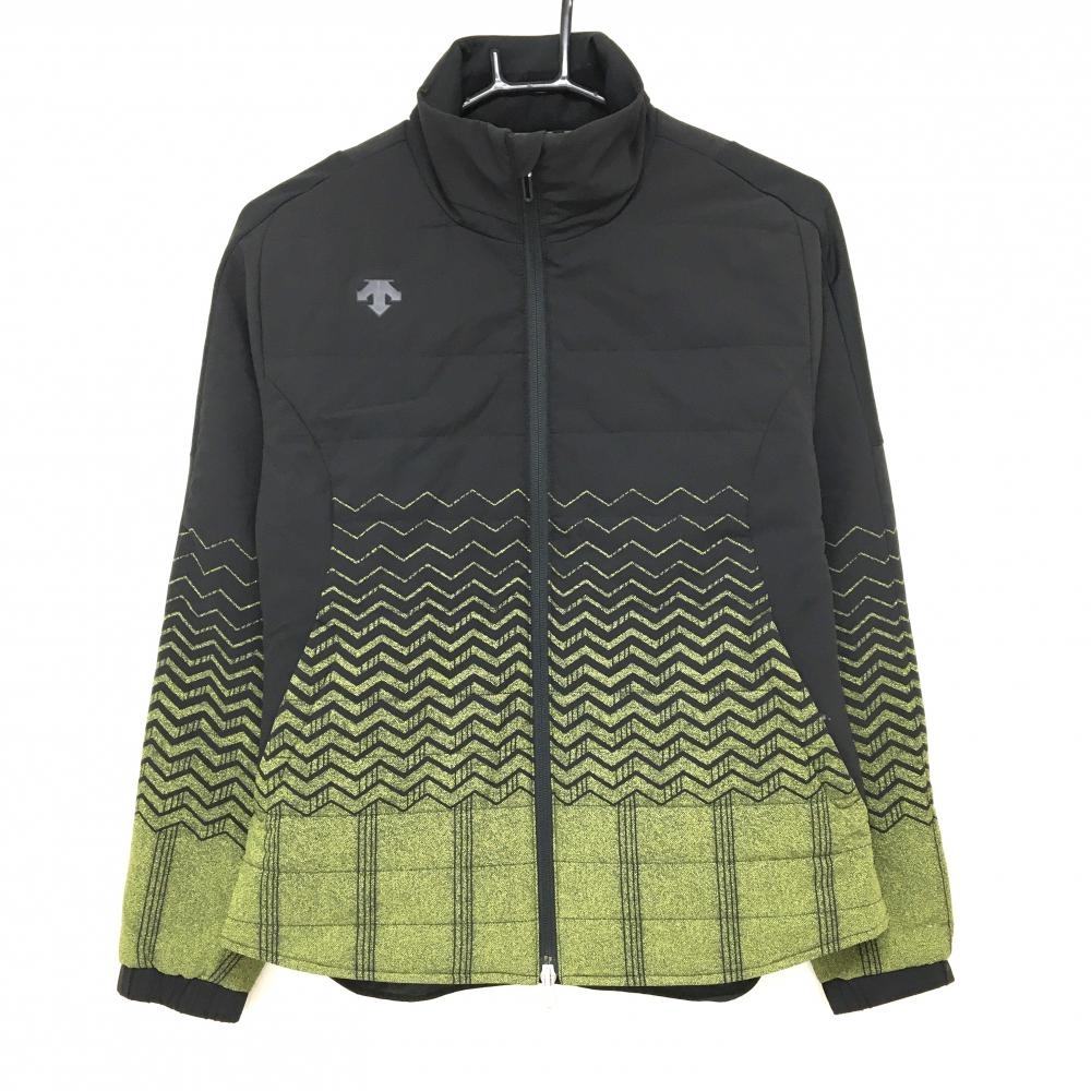 【美品】デサントゴルフ モバイルサーモ中綿ジャケット 黒×ライトグリーン 一部ギザギザ柄  レディース M ゴルフウェア DESCENTE