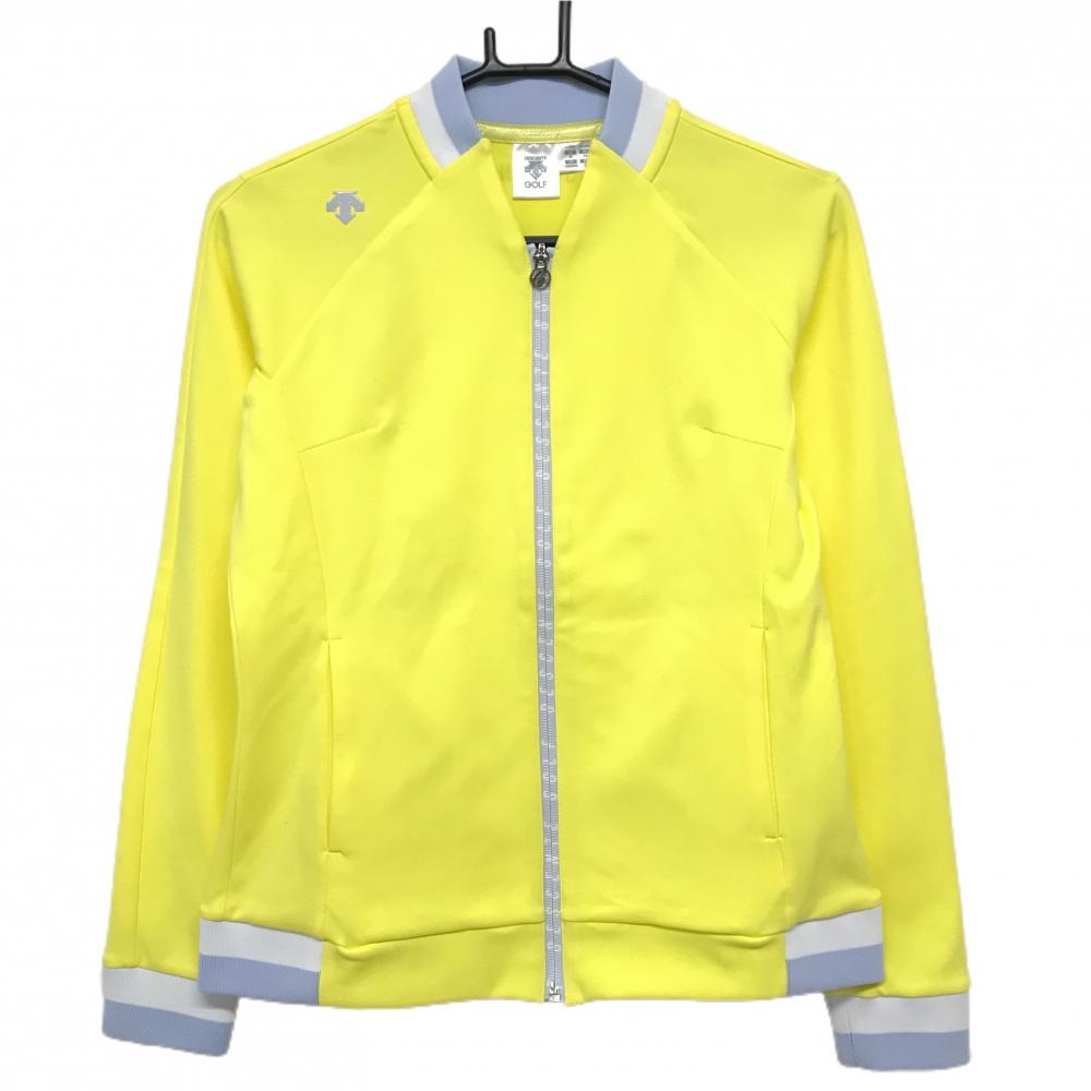 【超美品】デサントゴルフ ジャケットブルゾン イエロー×白×グレー ジップロゴライン  レディース M ゴルフウェア 2023年モデル DESCENTE