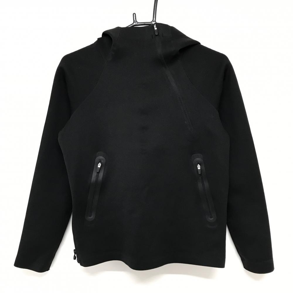 【美品】デサント フード付きブルゾン 黒 斜めハーフジップ 後ろロゴ  レディース M ゴルフウェア DESCENTE