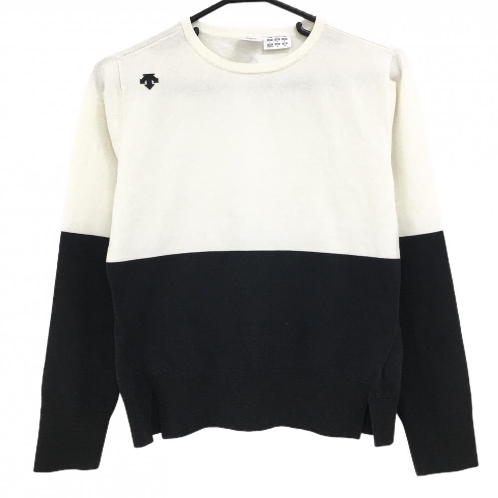 【美品】デサントゴルフ セーター 白×黒 バイカラー ニット 中田英寿  レディース L ゴルフウェア DESCENTE